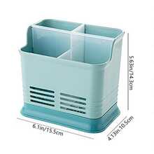 Multifunctional Cutlery Holder - Plastic Utensil Drainer And Organizer For Spoons, Forks, Chopsticks, Kitchen Countertop Storage Rack - Blue - View 10