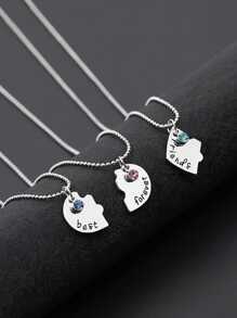 Collar con dije de corazón de amistad de 3 capas con letra, ideal para volver a la escuela, uso diario y San Valentín, adecuado para hermanas o mejores amigas - Plateado - Ver 2