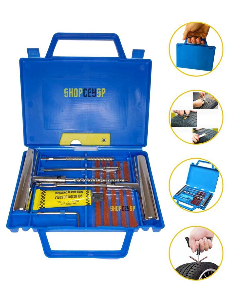 Reparo De Pneu Maleta Metal Remendo De Pneus Carro E Moto Sem Câmara De Ar Profissional NR-81 - KIT REPARO PNEU+MALETA-NR-81 - Visão 1