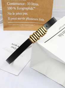 1 件女士复古 PU 腰带，带金扣装饰，时尚配饰，适合夏季休闲装或外套、秋季学校装、万圣节 - 金色 - 查看 3