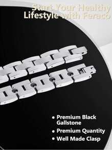 男士時尚不鏽鋼手工鍊條手鍊,15顆磁珠,延長長度22cm,帶有拆卸手鍊的工具 - 銀色 - 查看 6