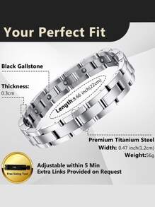 男士時尚不鏽鋼手工鍊條手鍊,15顆磁珠,延長長度22cm,帶有拆卸手鍊的工具 - 銀色 - 查看 3