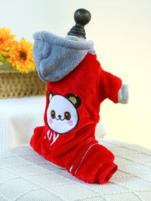1pc Pet Clothes Cat/dog Winter Hoodie Costume Soft & Warm & Cute Vanilla Bear Red - Red - View 4