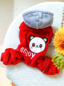 1pc Pet Clothes Cat/dog Winter Hoodie Costume Soft & Warm & Cute Vanilla Bear Red - Red - View 5