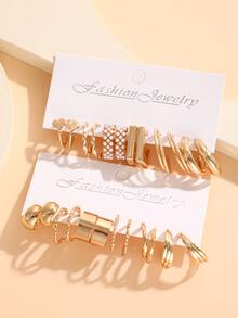 24 cái/bộ Sành điệu Và Đơn giản Hình trái tim , Ngọc trai Giả , Xoắn , Hình học , Nhiều Yếu tố Thiết kế Hoa tai kim loại , Hoàn hảo Cho bữa tiệc , Ngày đêm , Qủa tặng Và Mặc hàng ngày - Vàng - Xem 4