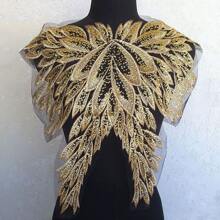 1pc Mesh & Glitter & Golden Thread Phoenix Feather & Flower Embroidery Patch, Can Be Used For Cheongsam/mandarin Gown, Evening Dress, Stage Decoration - Black - View 2