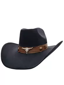 Sombrero Vaquero Texana Fabellino 8 Segundos Gamuza Hombre Mujer Taurino Cowboy - Negro - Ver 2
