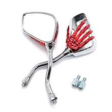 一對通用摩托車骨架骷髏手後視鏡 8 毫米 10 毫米摩托車後視鏡踏板車越野 - 黑色 - 查看 9