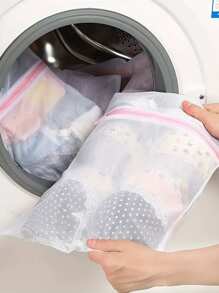 1/2pcs Transparent Mesh Zippered Wash Bags For Shirts, Bras, Socks, Stockings, Lingerie, Prevents Deformation During Washing - Pink - View 1