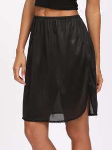 1pc Lace Trimmed Half Slip Nightgown - Black - View 1