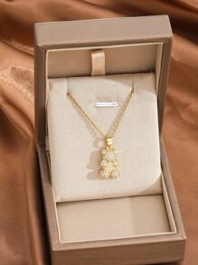 1pc Cartoon Bear Shaped Charm Necklace For Kids, Made Of Copper, Suitable For Daily Life And Party Wear