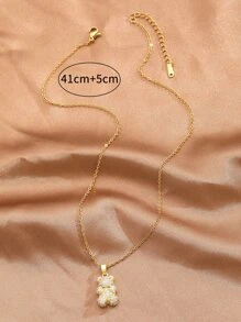 1pc Cartoon Bear Shaped Charm Necklace For Kids, Made Of Copper, Suitable For Daily Life And Party Wear