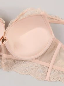 Của phụ nữ Ren gợi cảm Áo ngực đẩy lên Và Bộ quần lót - Màu Hồng  San hô - Xem 5