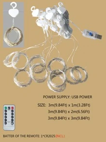 LED 窗帘灯串，USB 供电，铜线，LED 仙女灯花环，用于新年婚礼派对花园家居窗帘圣诞装饰灯 - 白色 - 查看 2