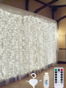 LED 窗帘灯串，USB 供电，铜线，LED 仙女灯花环，用于新年婚礼派对花园家居窗帘圣诞装饰灯 - 白色 - 查看 1