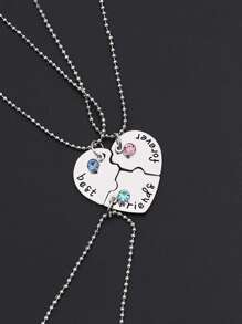 Collar con dije de corazón de amistad de 3 capas con letra, ideal para volver a la escuela, uso diario y San Valentín, adecuado para hermanas o mejores amigas - Plateado - Ver 1