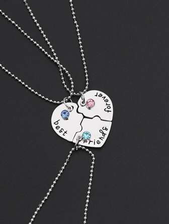 3 件装字母三层拼接友谊心形吊坠项链，适合姐妹或最好的朋友，适合返校和日常佩戴情人节