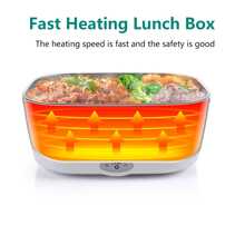 2 In 1 Bento Box, Electric Heating Lunch Box For Car, 1.5L Protable Lunch Box With Fork And Spoon, Food Warmer Container, Suitable For Office Workers, Home - 黑綠 - 查看 6