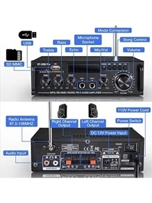 车载功放蓝牙接收器音频放大器2声道HiFi迷你功放家庭影院立体声接收器 - 黑色 - 查看 4