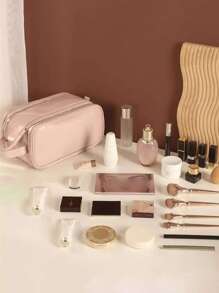 Women's Cosmetic Bag With Large Capacity Portable Handheld Travel Toiletry Organizer Makeup Brushes Storage Makeup Bag Makeup Bags Makeup Organizer Make Up Organizer Makeup Storage Make Up Bag - Pink - View 6