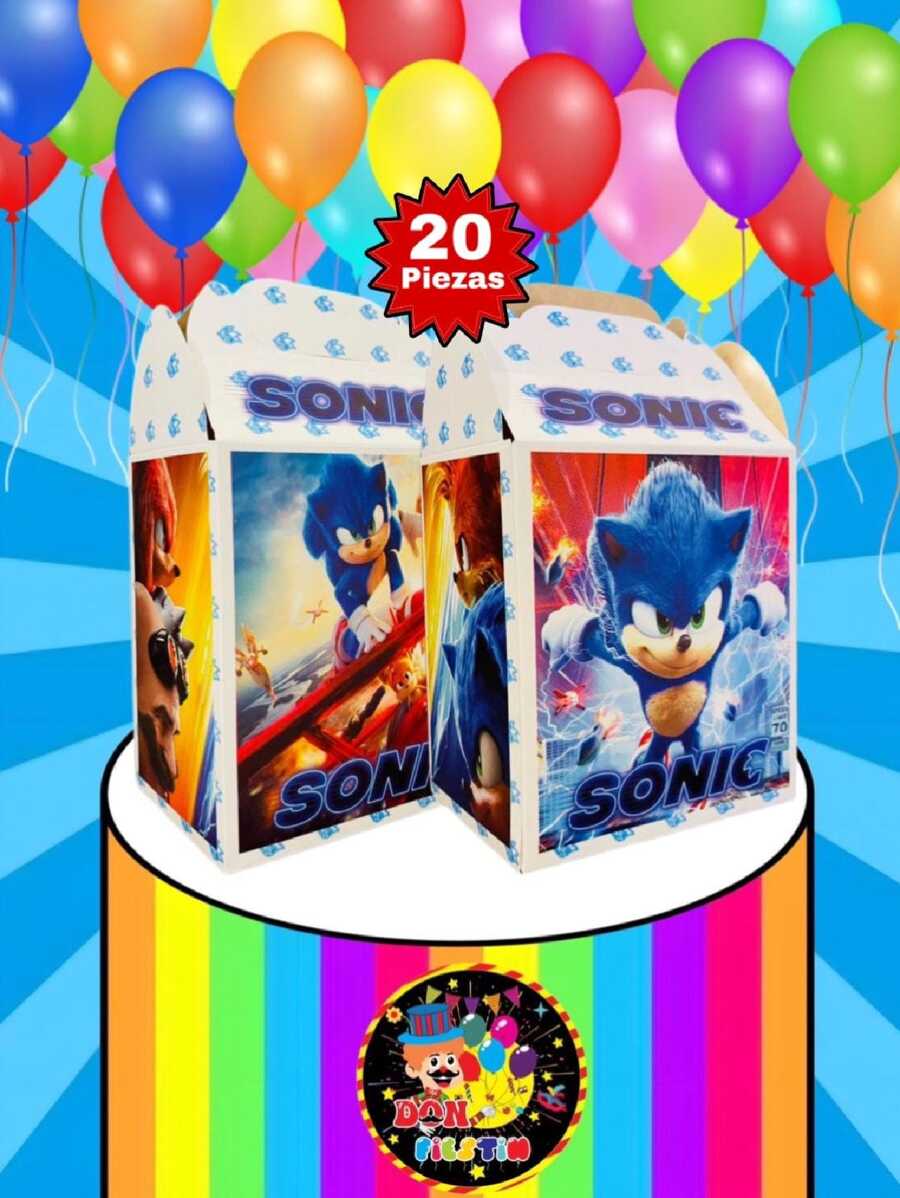 Dulceras de Personajes Sonic Cumpleaños Decoracion Fiesta Tematica Recuerdo Adorno Aguinaldo Bolo Caja Cajita Cartón Dulceros - Negro - Ver 1