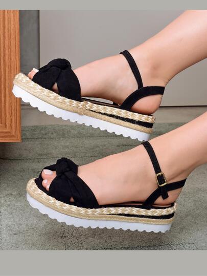 Sandália Feminina Fivela Corda Tratorada Plataforma