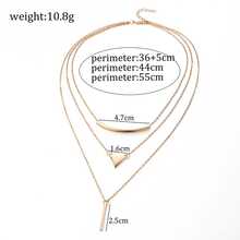 1條金屬三角形和幾何三層項鍊 - 金色 - 查看 3