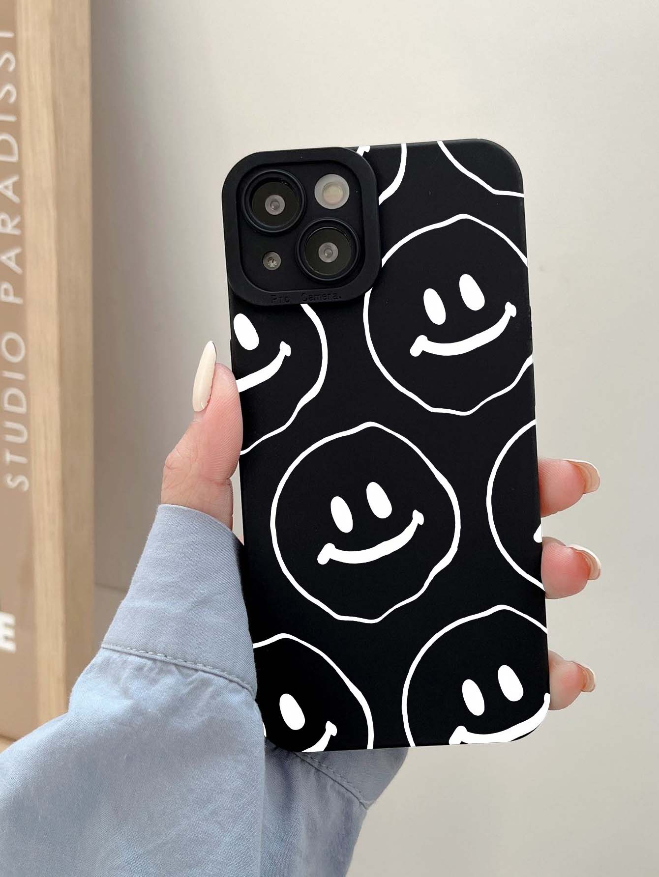 Eyes And Smile Pattern Black Line Design Phone Case Compatible With Apple - Multicolor - View 1