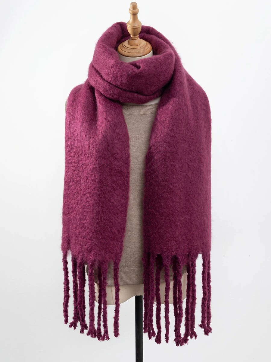 1 Bufanda De Punto Liso Con Flecos Para Mujer En Tono Rosa Marchito Para Uso Diario, Invierno - Rosa Oxidada - Ver 1