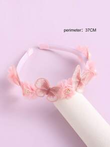 1pc Pink Floral Headband With Butterfly Decoration - Multicolor - View 3
