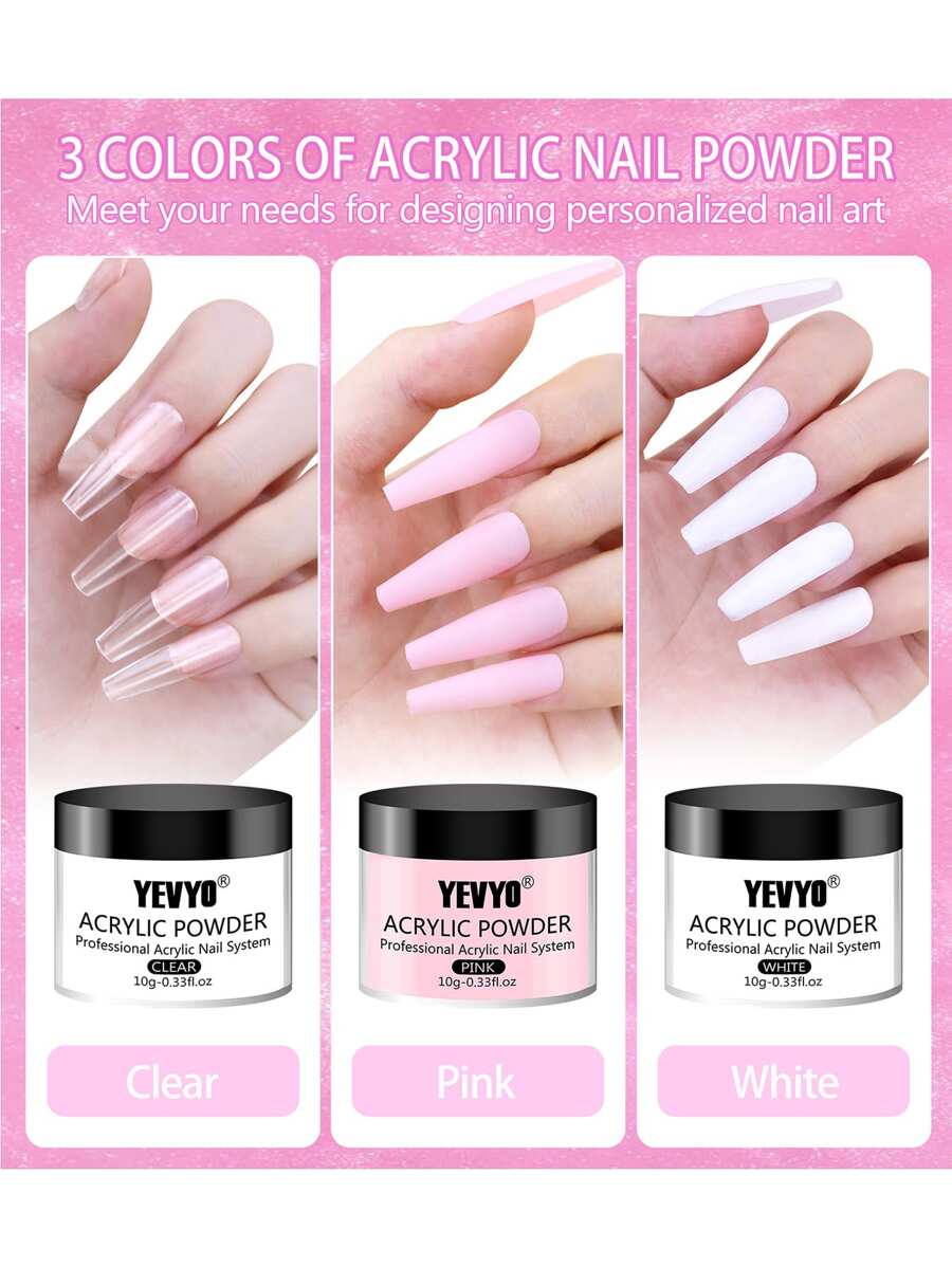 YEVYO Acrylic Nail Kit 24 Glitters and 3 Colors Acrylic Powder and