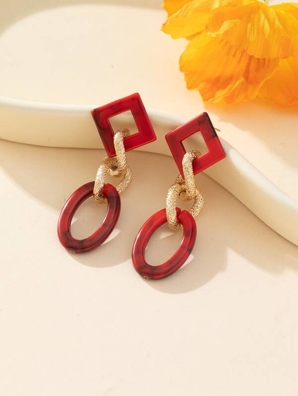 1 Pair Cute Geometric Earrings (random Texture)