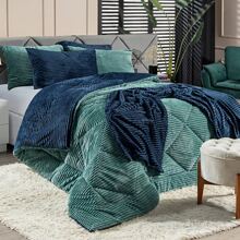 Kit Coberdrom Canelado Dupla Face Denver KING SIZE 03 Peças - Edredom Cobertor em Manta Microfibra Canelada Quente Macia Mantinha Coberta Listrada Casal Decoração Inverno Luxo