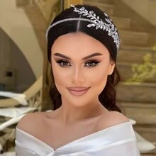 1只新娘合金葉形鑲嵌鑽石寶石婚禮髮飾頭帶,優雅設計