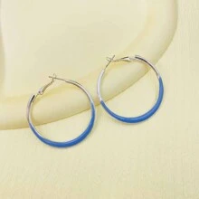 Stylish And Minimalist Hoop Earrings, Suitable For Daily Wear - Baby Blue - View 2