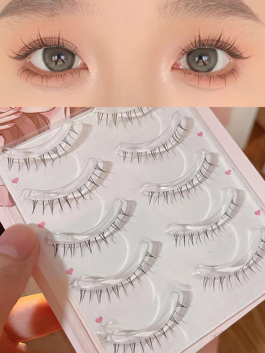 5 Pairs/Set Individual Flare Clusters 4-5mm Soft, Natural Fine Pointed-Tip Faux Mink Lashes, Volume And Wispy, Reusable Makeup Accessory For All Occasions Strip Lashes, Lashes, Eyelashes, Fake Lashes - Black - View 1