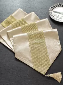 1 pieza Camino de mesa decorativo de lujo con strass dorados - Amarillo - Ver 6