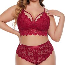 Conjunto Sexy De Lencería De Encaje Con Características Tentadoras, 1 Set, Vino Tinto - Burdeos - Ver 5