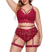Conjunto Sexy De Lencería De Encaje Con Características Tentadoras, 1 Set, Vino Tinto - Burdeos - Ver 4