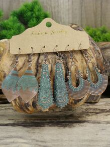 TopHanqi 3 cặp/bộ Phong cách cổ điển Vòng đeo tai hình học bằng đồng cổ thiết kế hình học & khuyên tai cho nữ, thích hợp cho tất cả các mùa và trang phục hàng ngày, phong cách công sở và đường phố - Đồng - Xem 3