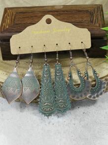 TopHanqi 3 cặp/bộ Phong cách cổ điển Vòng đeo tai hình học bằng đồng cổ thiết kế hình học & khuyên tai cho nữ, thích hợp cho tất cả các mùa và trang phục hàng ngày, phong cách công sở và đường phố - Đồng - Xem 4