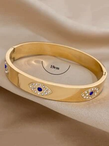 1 pieza Pulsera de acero inoxidable con diseño de ojos malvados de color dorado para mujeres y hombres, pulsera ancha con lujo de cristales, pulsera para pareja