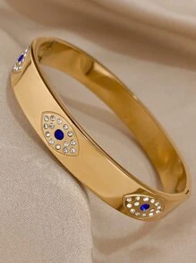 1 pieza Pulsera de acero inoxidable con diseño de ojos malvados de color dorado para mujeres y hombres, pulsera ancha con lujo de cristales, pulsera para pareja
