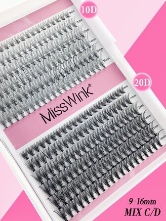 Miss Wink 240 束自然 10D+20D 簇状单根睫毛延长 C/D 卷曲 9-16 毫米混合 12 排防水貂毛卷曲睫毛，DIY 自制睫毛，3D 效果，适合淡妆到浓妆，所有场合睫毛簇、睫毛簇、单根睫毛、睫毛、假睫毛