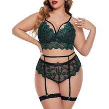 Lace Seductive Lingerie Set Green Underwear Set - Green - View 1
