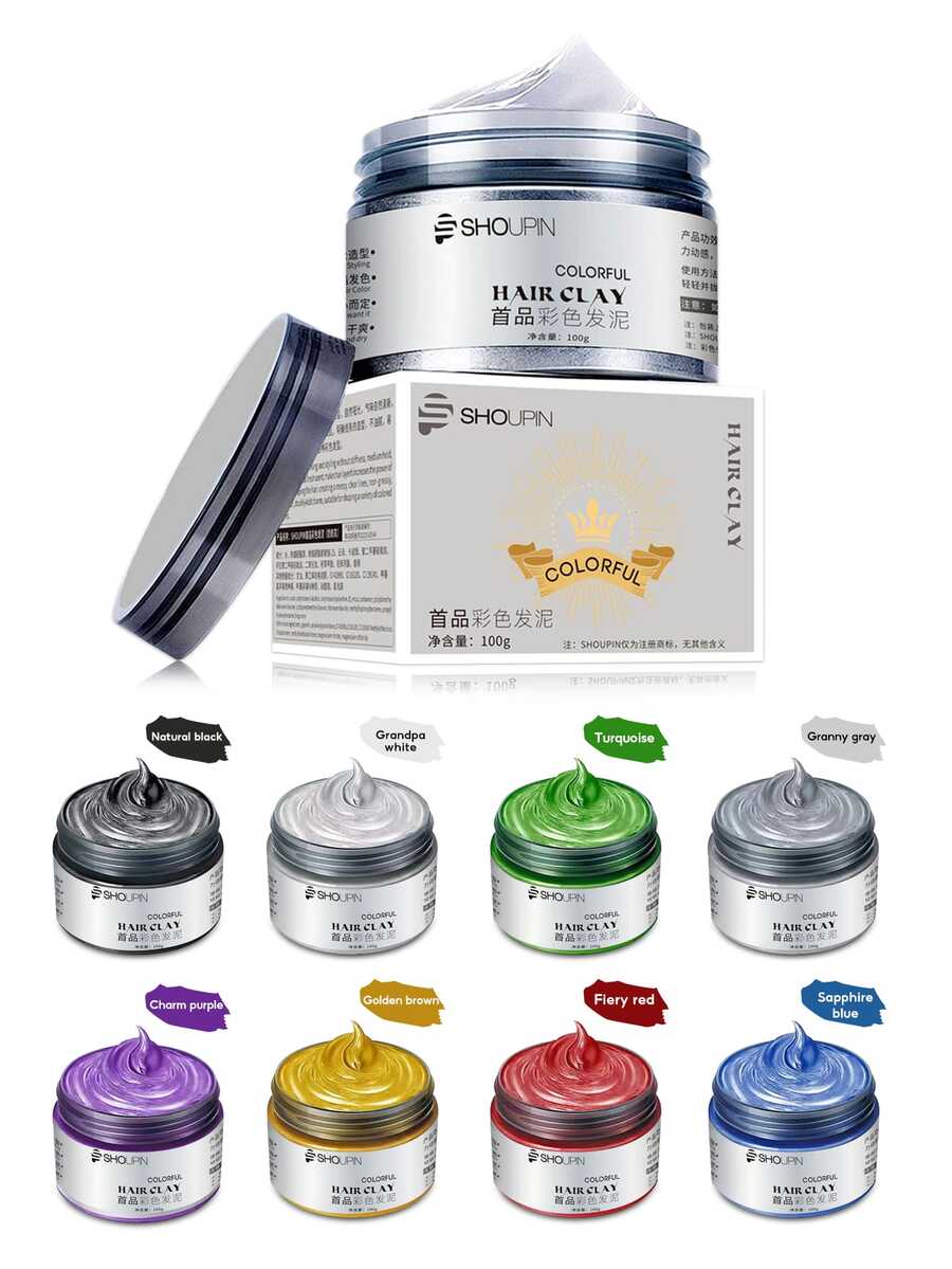 (自然黑) 8 色染发蜡染发剂-临时即时中性自然染发蜡泥，可水洗保湿造型时尚多彩染发蜡，一次性自然哑光发型染发膏，男女儿童派对角色扮演 100g - 黑色 - 查看 1