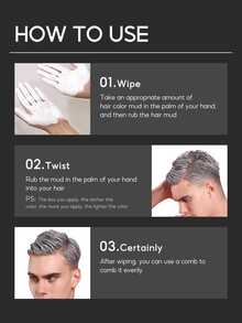 (自然黑) 8 色染发蜡染发剂-临时即时中性自然染发蜡泥，可水洗保湿造型时尚多彩染发蜡，一次性自然哑光发型染发膏，男女儿童派对角色扮演 100g - 黑色 - 查看 6