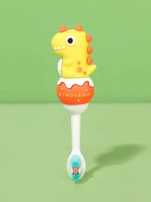 1 Pieza Cepillo De Dientes Para Bebé Con Diseño De Dibujos Animados De Dinosaurios, Adecuado Para Uso Diario Y Viajes - Amarillo - Ver 1