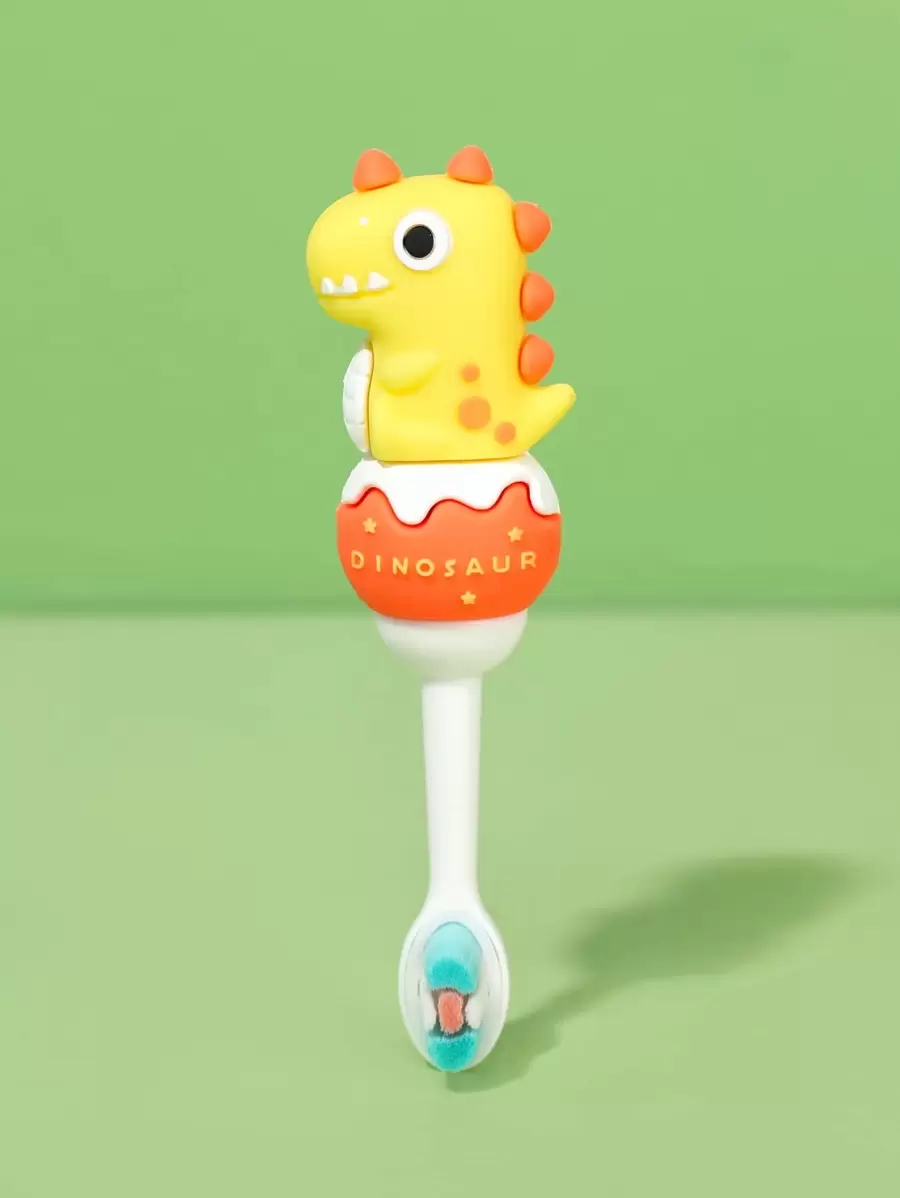 1 Pieza Cepillo De Dientes Para Bebé Con Diseño De Dibujos Animados De Dinosaurios, Adecuado Para Uso Diario Y Viajes - Amarillo - Ver 1