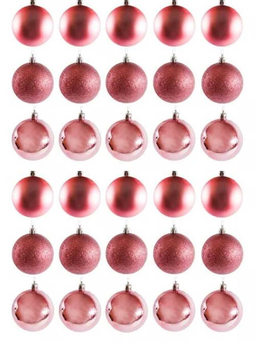 Kit 30 Bolas De Natal Rose  Mista Fosca/ Lisa/ Glitter  Decoração Árvore de Natal Pendente Enfeite Natalino
